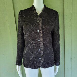 PLEATS COLLECTION Black Button Front Top Small S